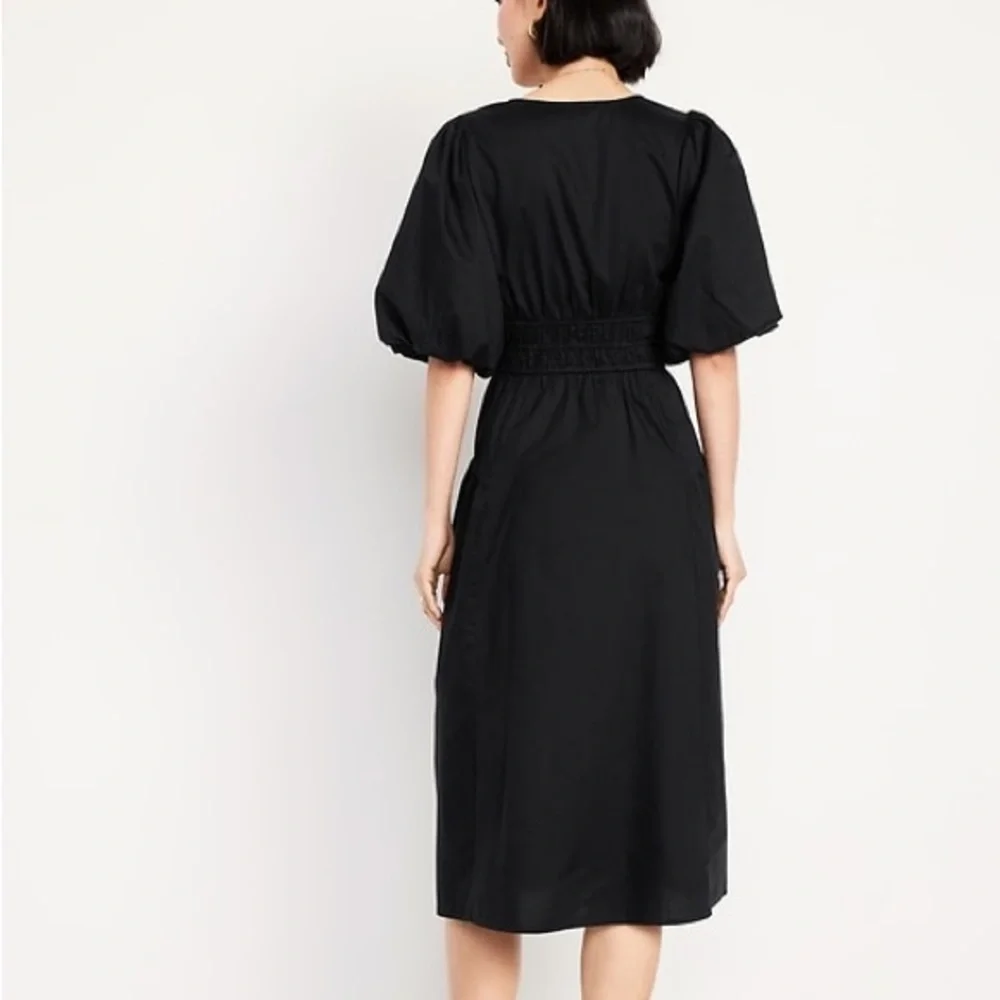 Old‎ Navy Waist Defined Puff Sleeve Midi Dress Black New Sz XL - Picture 2 of 11